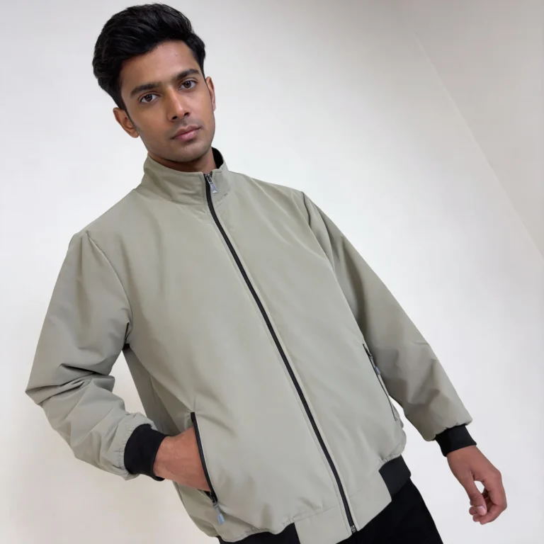 Men’s Kuasha Fabric Premium Winter Jacket in Beige, 300 GSM, with zip pockets