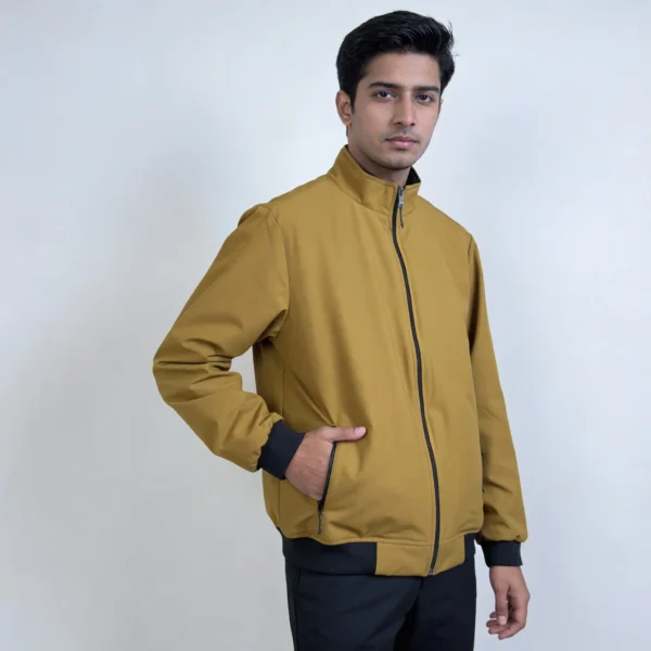 Yellow men’s winter jacket made from soft Kaizar Fabric, comfort fit