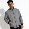 Ash grey men’s winter jacket made from soft Kuasha Fabric, comfort fit