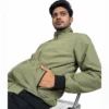 Kuasha Fabric men’s winter jacket in olive with metal zipper pockets