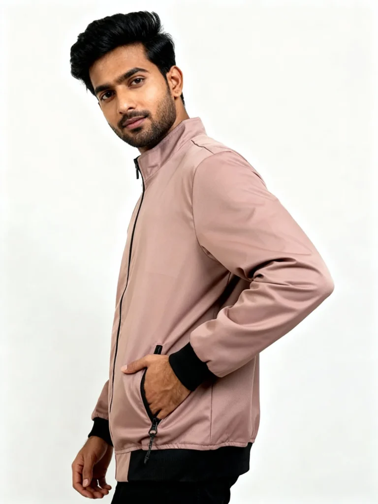 Men’s Kaizar Fabric premium winter jacket in pink color, 300 GSM with zip pockets